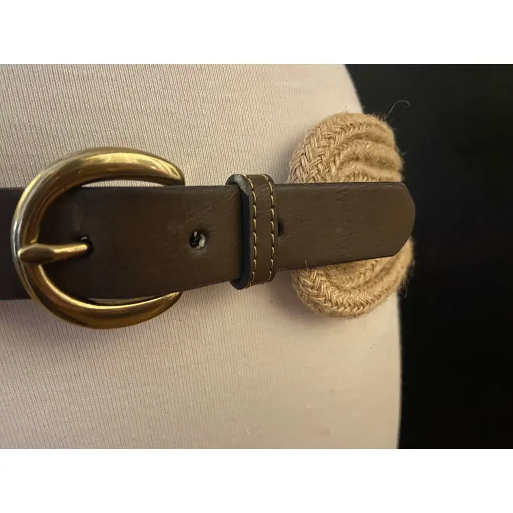 Wide Brown Leather/Rope Elastic Waist Belt sz L/XL